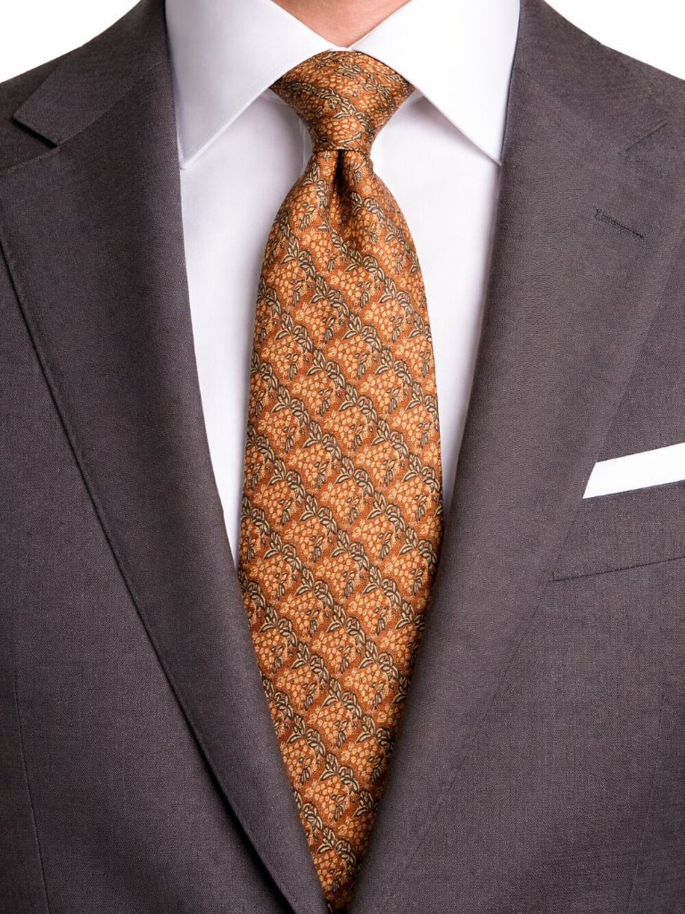 Vintage Fendi Roma Silk Tie Rust Floral Italy Men's Designer Luxury Necktie